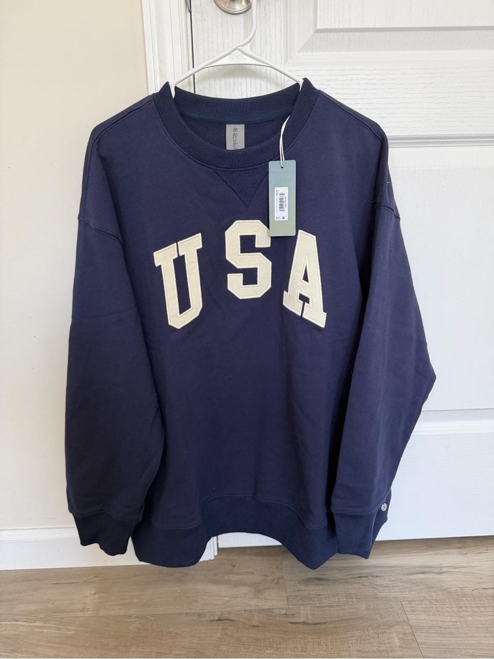 Altar'd State Navy Crewneck Sweatshirt with Cream USA embroidery